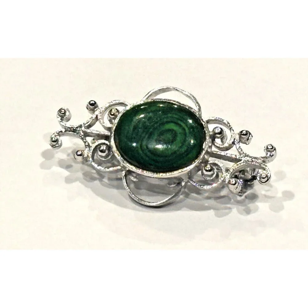 NF STERLING SILVER 925 FILIGREE GREEN ABLAONE SHELL 1.25" BAR PIN BROOCH EUC - Picture 6 of 10